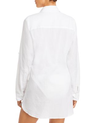 Crinkle Boyfriend Shirt Swim Cover-Up