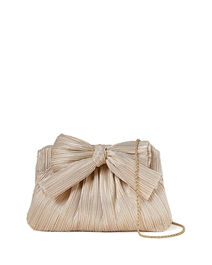 Shop Loeffler Randall Rayne Small Pleated Bow Frame Clutch In Platinum/gold