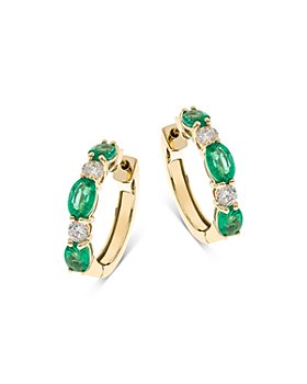 Bloomingdale's - Emerald & Diamond Hoop Earrings in 14K Yellow Gold - 100% Exclusive