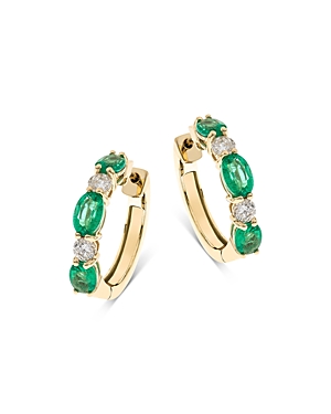 Bloomingdale's Emerald & Diamond Hoop Earrings In 14k Yellow Gold - 100% Exclusive In Green/gold