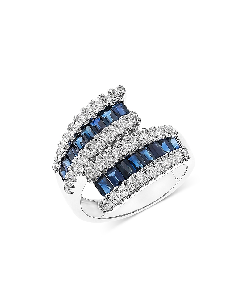 Bloomingdale's Bloomingdales Sapphire & Diamond Bypass Ring In 14k White Gold - Exclusive In Blue/white