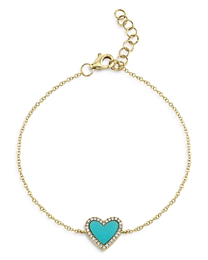 Moon & Meadow Diamond & Turquoise Heart Chain Bracelet In 14k Yellow Gold - 100% Exclusive In Blue