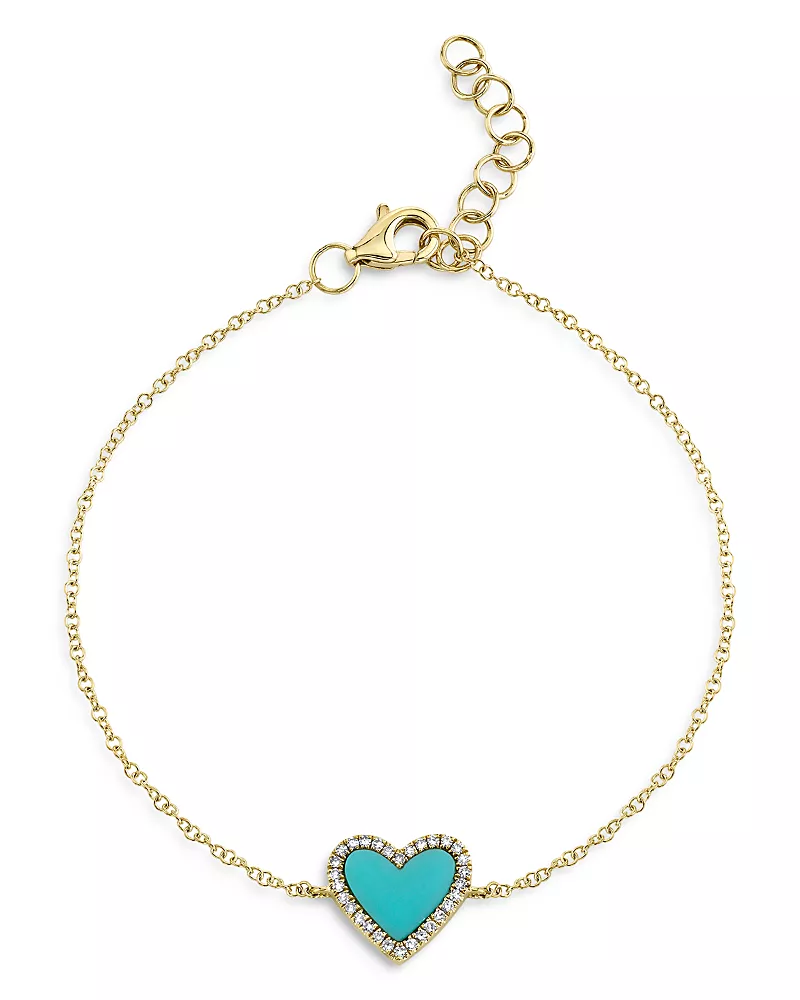Moon & Meadow Diamond & Turquoise Heart Chain Bracelet in 14K Yellow Gold - Exclusive