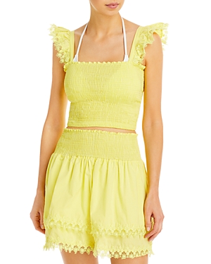 Peixoto Belle Smocked Mini Skirt Swim Cover-up In Yellow