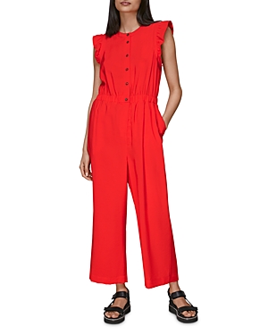 Whistles Ruffled Sleeveless Button Jumpsuit In Red
