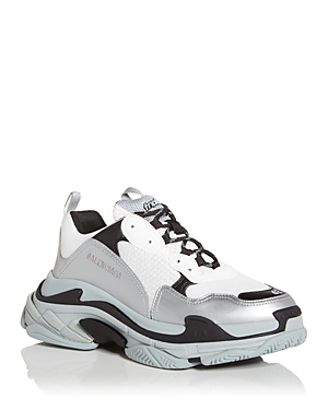 Balenciaga White & Silver Triple S Sneakers In Gris/noir