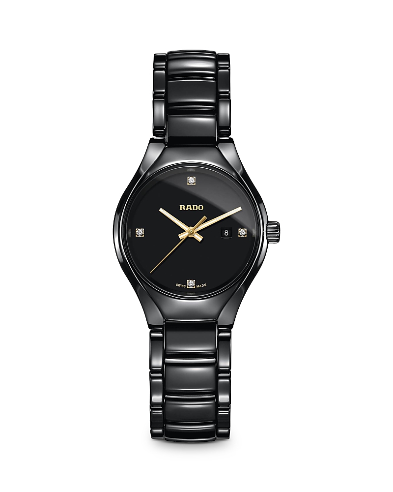 Rado Women's Swiss True Diamond Accent Black High-tech Ceramic Bracelet Watch 30mm R27059712 In Black