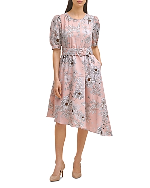 Karl Lagerfeld Paris Asymmetric Floral Crepe Dress