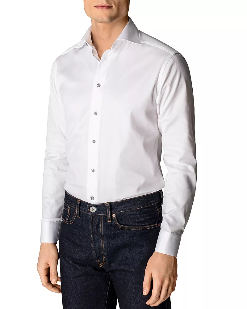 Eton Slim Fit Contrast Gray Button Twill Dress Shirt
