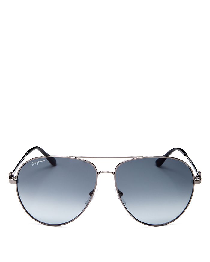 Shop Ferragamo Timeless Collection Brow Bar Aviator Sunglasses, 61mm In Dark Ruthenium/gray Gradient