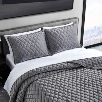 Diamond Velvet Charcoal King Quilt Set