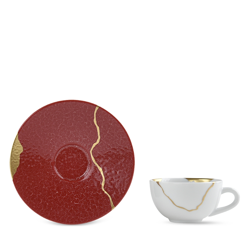 Bernardaud Kintsugi Charbon After Dinner Saucer In Red