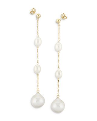 Bloomingdale's Fine Collection - Cultured Freshwater Pearl & Baroque Pearl Line Earrings in 14K Yellow Gold - Exclusive