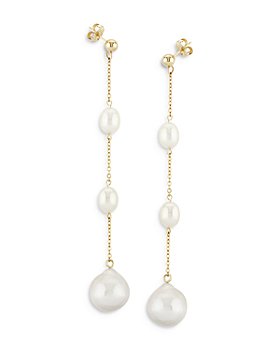 Bloomingdale's - Cultured Freshwater Pearl & Baroque Pearl Line Earrings in 14K Yellow Gold - 100% Exclusive