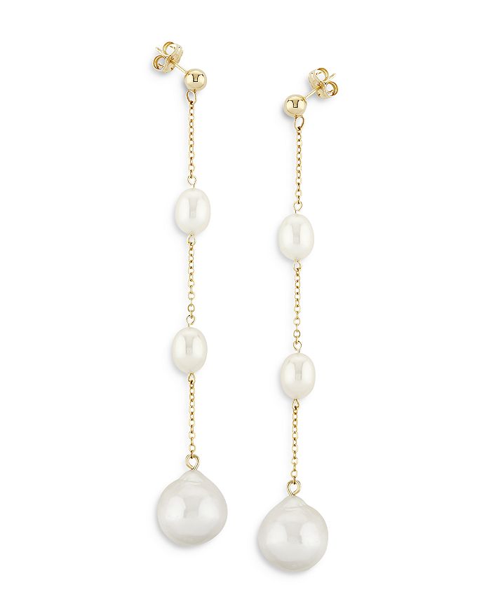 Bloomingdale's - Cultured Freshwater Pearl & Baroque Pearl Line Earrings in 14K Yellow Gold - 100% Exclusive