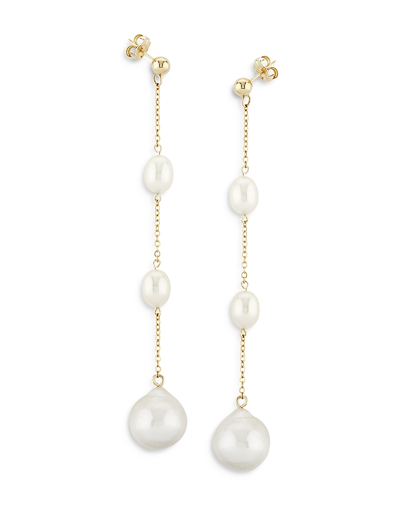 Bloomingdale's Cultured Freshwater Pearl & Baroque Pearl Line Earrings In 14k Yellow Gold - Exclusive In Pearl