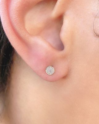 14K Yellow Gold Diamond Circle Stud Earrings - Exclusive