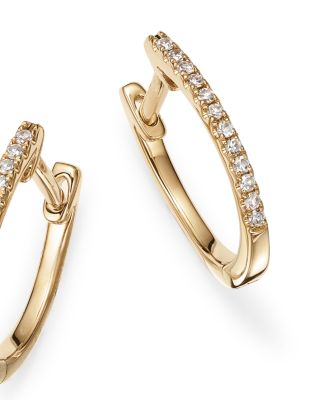 14K Yellow Gold Diamond Medium Huggie Hoop Earrings - Exclusive