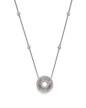 Bloomingdale's Diamond Round & Baguette Circle Pendant Necklace in 14K White Gold, 1.15 ct. t.w. - 1