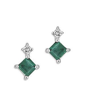 Bloomingdale's Princess Cut Emerald & Diamond Stud Earrings in 14K White Gold - 100% Exclusive