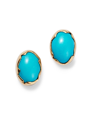 Annette Ferdinandsen Design 18K Yellow Gold Sleeping Beauty Turquoise Egg Stud Earrings