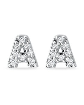 AQUA - Pavé Initial Stud Earrings in Sterling Silver - 100% Exclusive