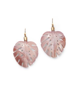 Annette Ferdinandsen Design 18K Yellow Gold Pink Mother of Pearl Palm Leaf Drop Earrings