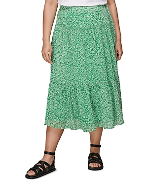 Whistles Indo Floral Faux Wrap Midi Skirt In Greenmulti