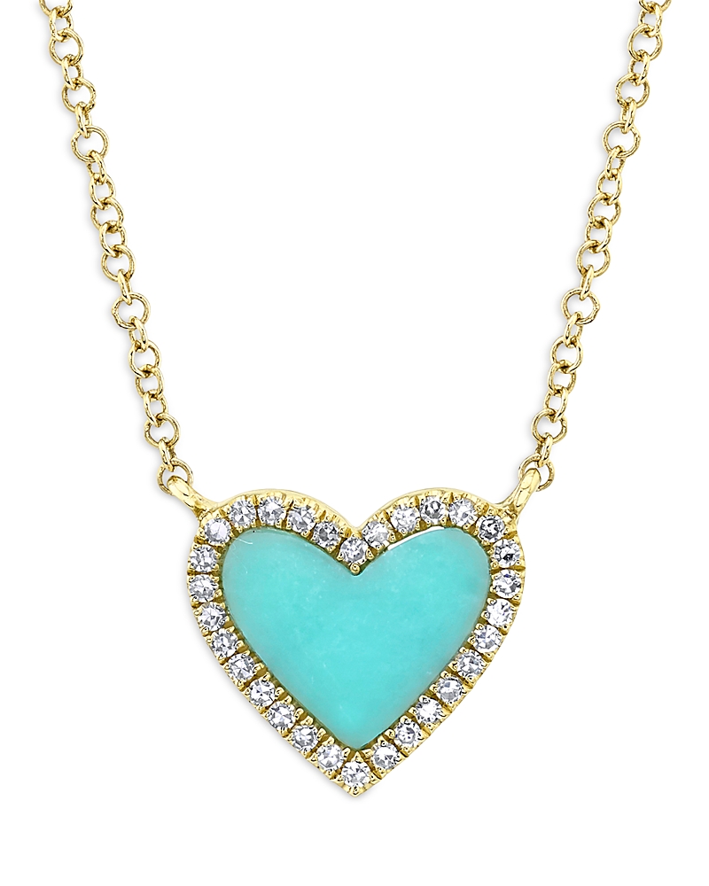 Moon & Meadow 14k Yellow Gold Kate Turquoise & Diamond Heart Pendant Necklace, 18 In Turquoise