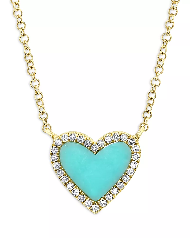 Moon & Meadow 14K Yellow Gold Kate Turquoise & Diamond Heart Pendant Necklace, 18