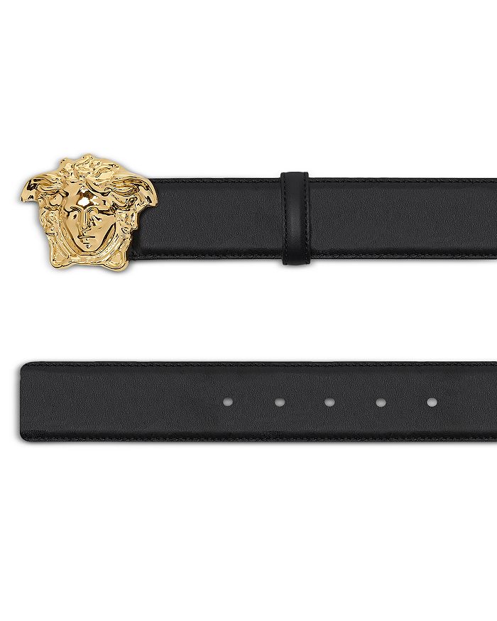 Shop Versace Men's Medusa Buckle Leather Belt In Black