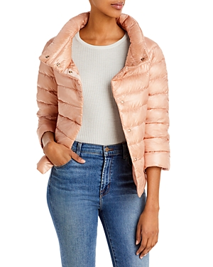 Herno Iconico Cropped Down Puffer Coat In Apricot