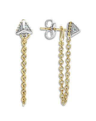Sterling Silver & 18K Yellow Gold Caviar Diamond Front to Back Chain Drop Earrings