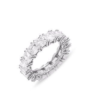 Adinas Jewels Princess Cut Cubic Zirconia Eternity Band Ring in Sterling Silver