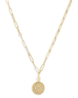 Roberto Coin - 18K Yellow Gold Venetian Princess Diamond Floral Disc Pendant Necklace, 19"