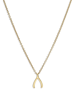 Zoe Lev 14K Yellow Gold Wishbone Pendant Necklace, 16-18