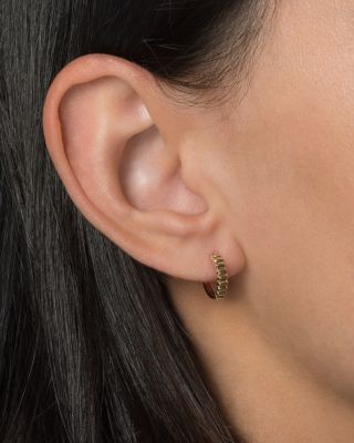 14K Yellow Gold Notched Huggie Hoop Earrings