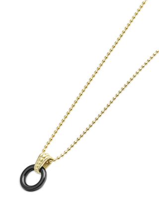 Meridian 18K Yellow Gold Black Caviar Ceramic 9mm Circle Pendant Necklace, 18" 