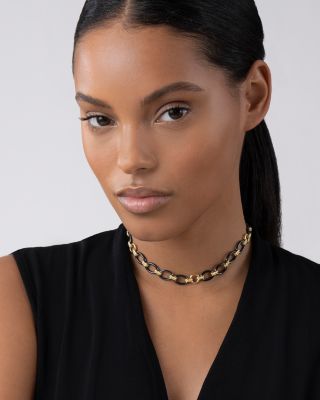 Meridian 18K Yellow Gold Black Caviar Black Ceramic Oval Link Necklace, 18" 