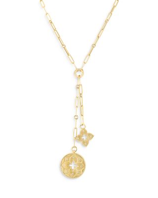 Roberto Coin - 18K Yellow Gold Venetian Princess Diamond Flower & Open Disc Pendant Y Necklace, 15"