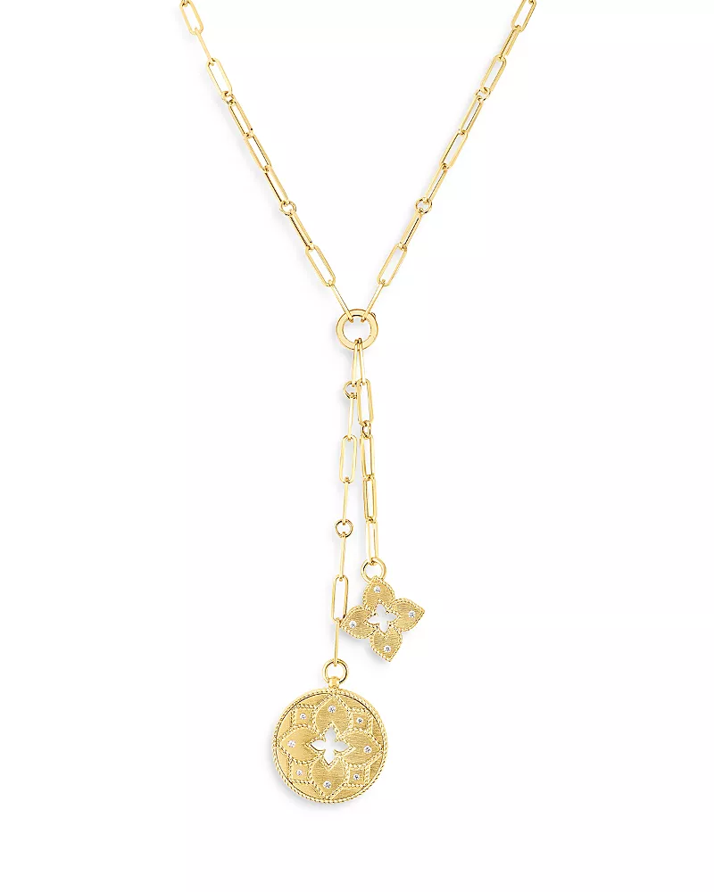 Roberto Coin 18K Yellow Gold Venetian Princess Diamond Accented Flower & Open Disc Pendant Lariat Necklace, 15