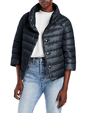 Herno Iconico Cropped Down Puffer Coat In Navy