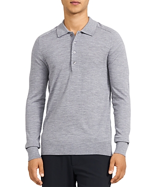 Theory Regal Wool Long Sleeve Polo Shirt In Heather Gray