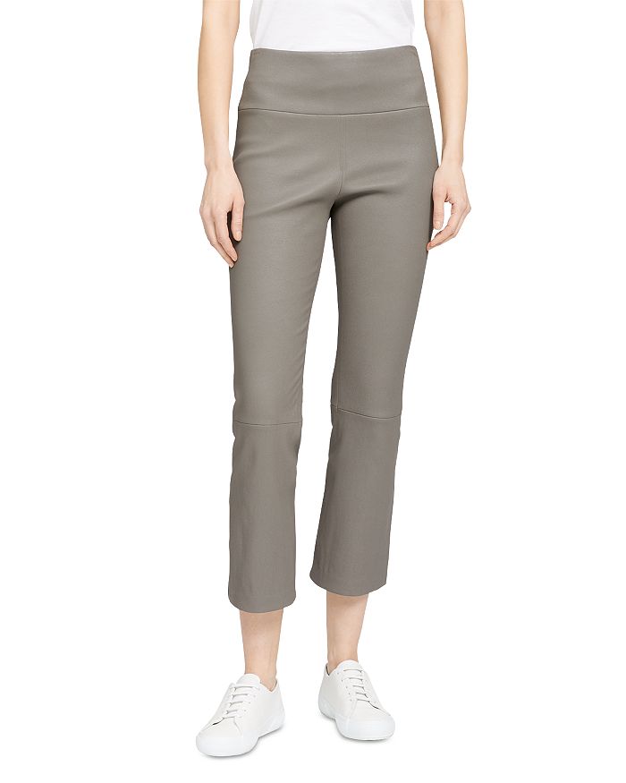 Theory Leather Cropped Kick Flare Pants | Bloomingdale's