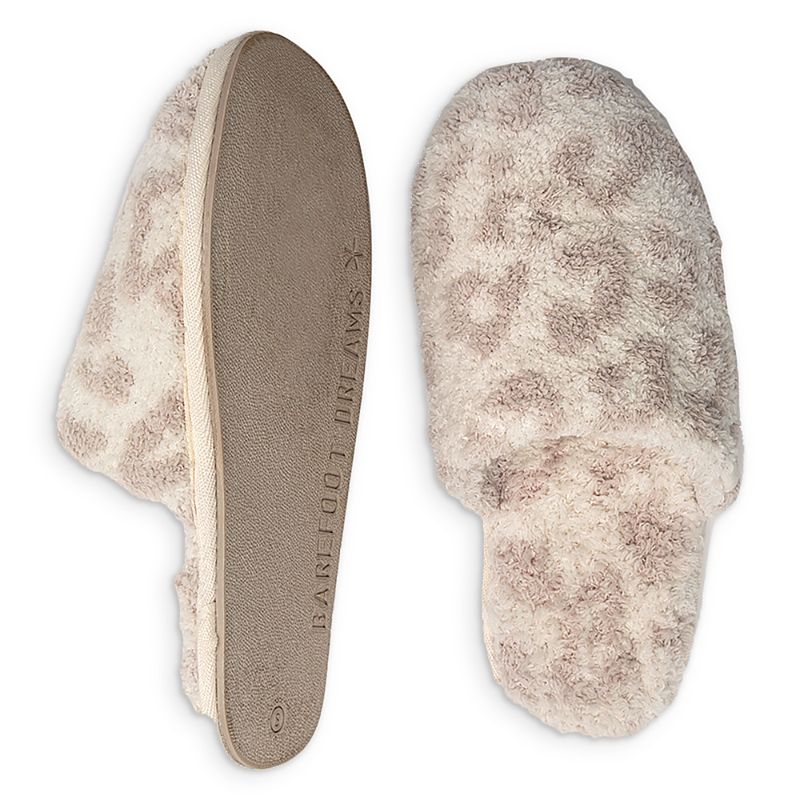 Barefoot Dreams Cozychic Leopard-print Slippers In Cream/stone