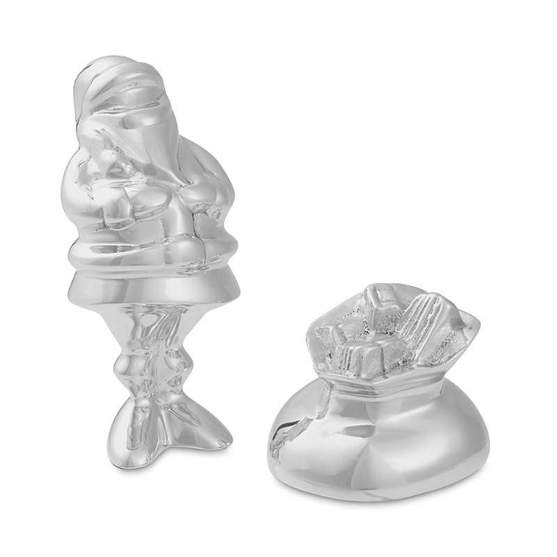 Nambe 2 Piece Miniature Santa Figurine with Gift Bag