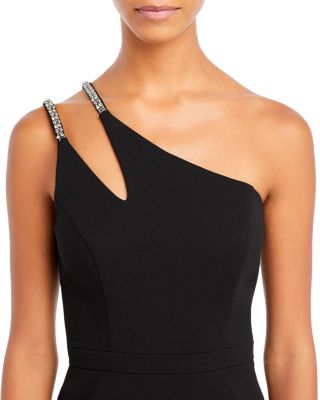 open lace back dress Black One Shoulder Maxi Dress With Slit main image 1