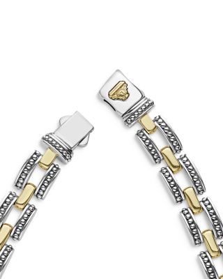 18K Yellow Gold & Sterling Silver High Bar Link Statement Necklace, 16"