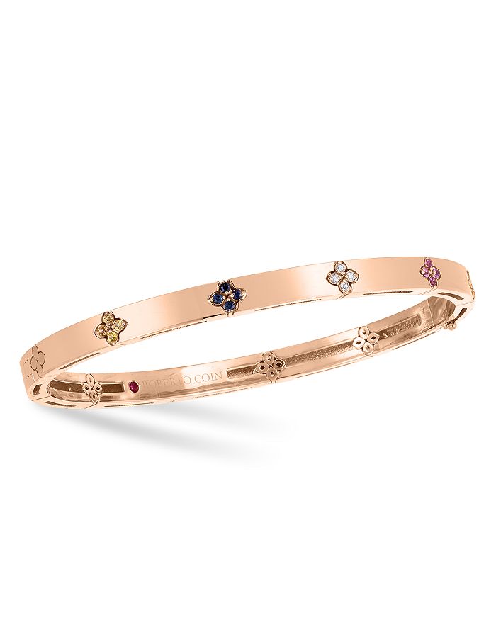 18K ROSE GOLD LOVE BY THE INCH DANGLING 3 STATION FLOWER BRACELET - Roberto  Coin - North America