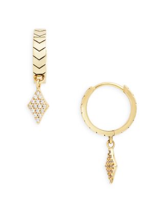 Argento Vivo Pave Diamond Shape Charm Chevron Huggie Hoop Earrings in 14K Gold Plated Sterling Silver